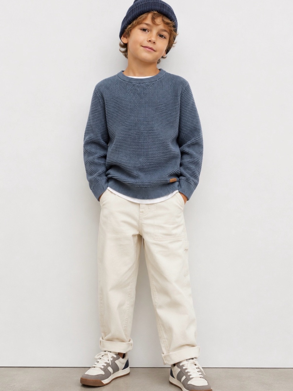 H&M Slate Blue Waffle-Knit Crew Sweater